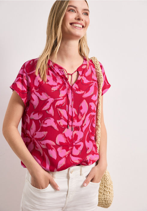 Street One Blusenshirt mit Split Neck und Smokdetail