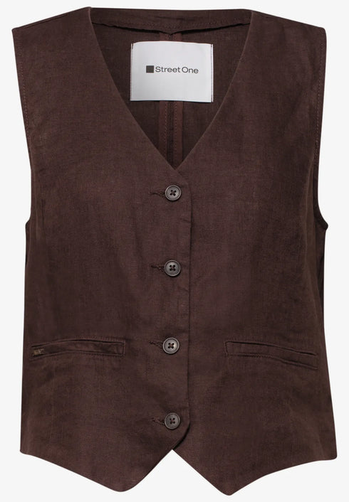 Street One Weste mit V-Neck und Knöpfen aus Leinen
