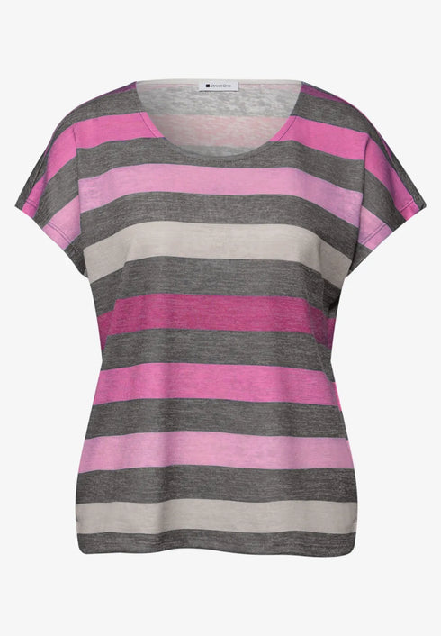 Street One T-Shirt mit gerundetem V-Neck und Streifen
