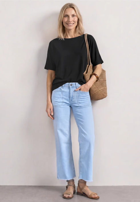 Street One - Basic Shirt mit Boat Neck und Elastikbund - 325585