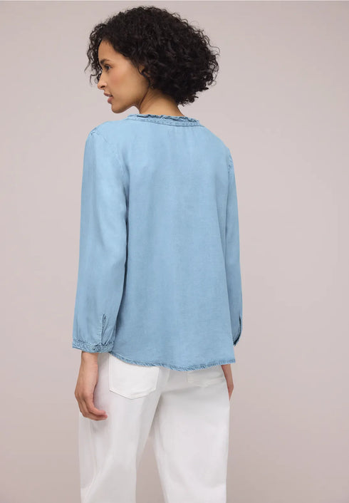 Street One 3/4-Arm Bluse mit Split Neck im Denim-Look