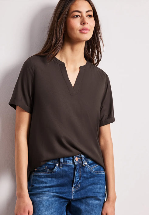 Street One QR Kurzarm Splitneck Bluse mit Turn-Up