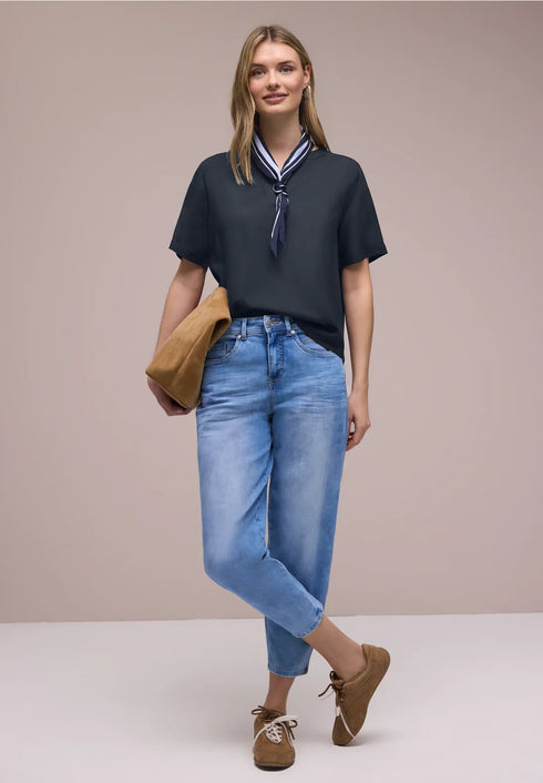 Street One Kurzarm Splitneck Bluse mit Turn-Up