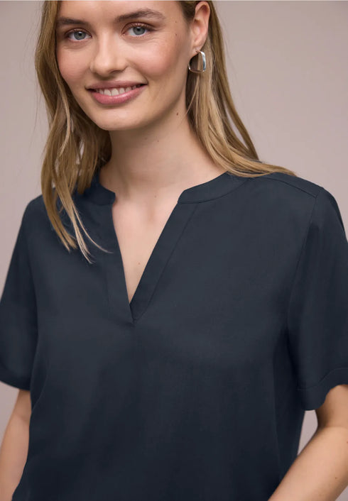 Street One Kurzarm Splitneck Bluse mit Turn-Up