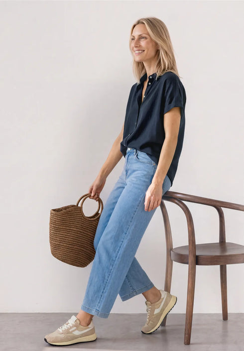 Street One - Kurzarm Bluse mit Split Neck und Elastiksaum - 346808