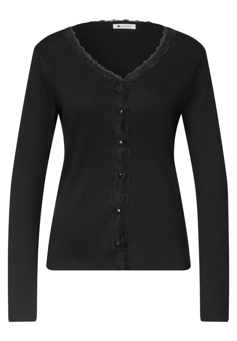 Street One - fine rib jacket with lace button - 326163
