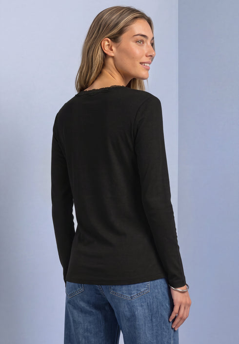 Street One - fine rib jacket with lace button - 326163
