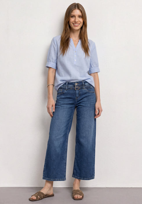 Street One - LTD QR Chambray splitneck blouse - 346810