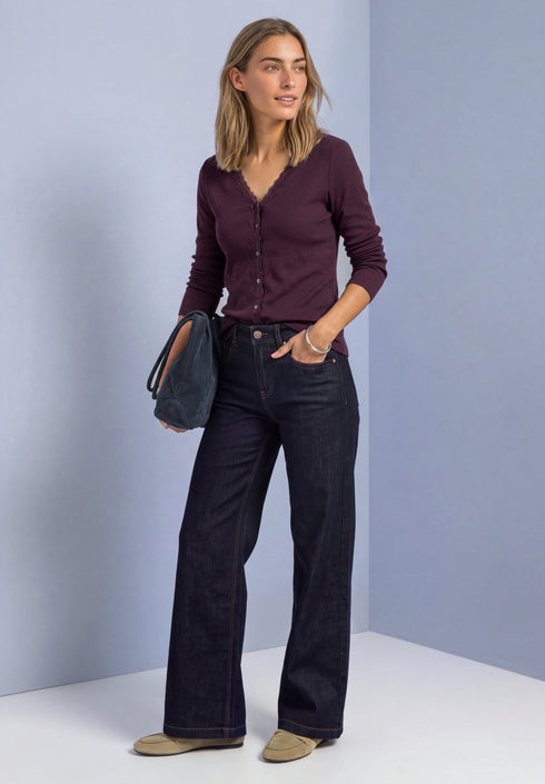 Street One - fine rib jacket with lace button - 326163