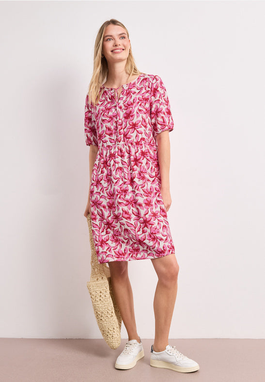 Street One Knielanges Kleid mit Split Neck und Print 144902