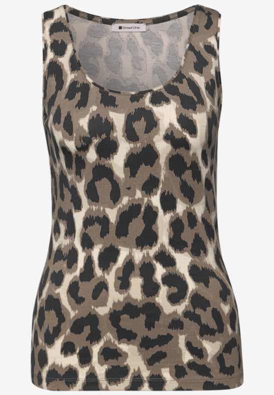 Street One Basic Top mit Rundhals im Leo-Muster