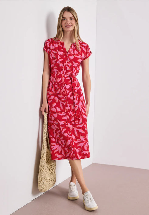 Street One Midi-Kleid mit Split Neck und Print