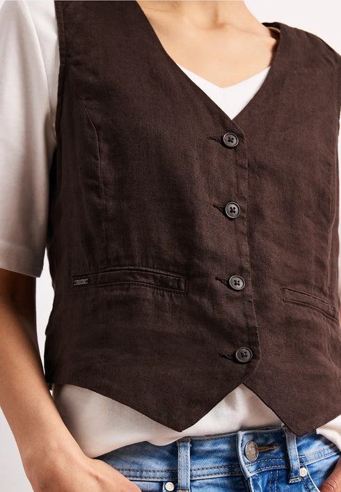 Street One Weste mit V-Neck und Knöpfen aus Leinen