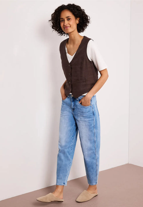 Street One Weste mit V-Neck und Knöpfen aus Leinen