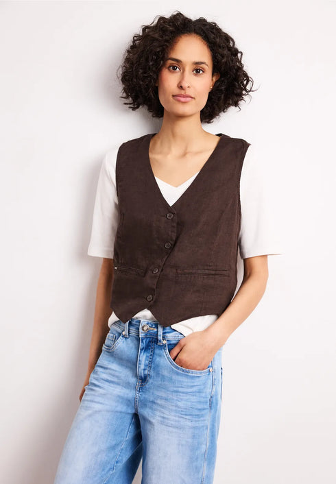 Street One Weste mit V-Neck und Knöpfen aus Leinen
