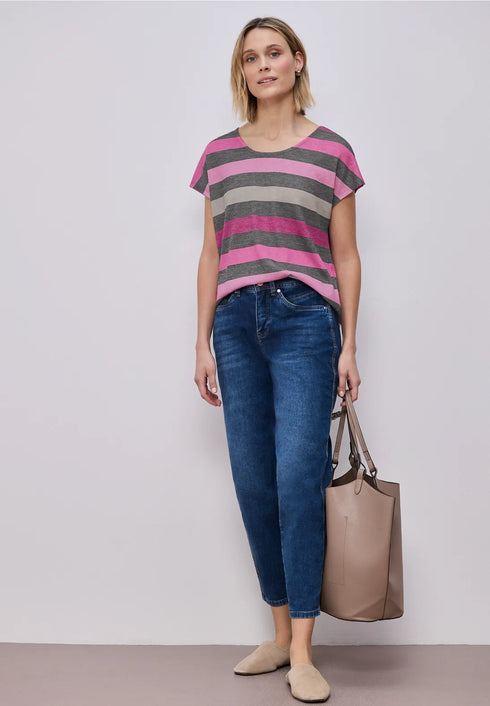 Street One T-Shirt mit gerundetem V-Neck und Streifen