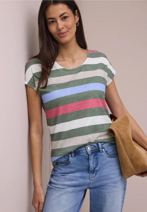 Street One T-Shirt mit gerundetem V-Neck und Streifen