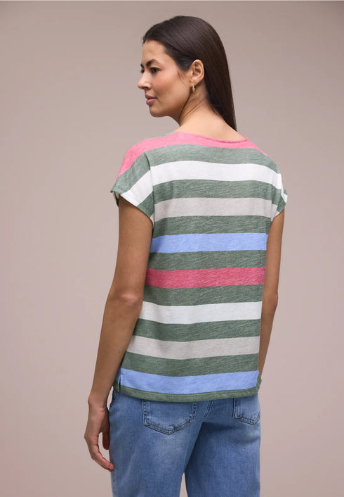 Street One T-Shirt mit gerundetem V-Neck und Streifen