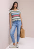 Street One T-Shirt mit gerundetem V-Neck und Streifen