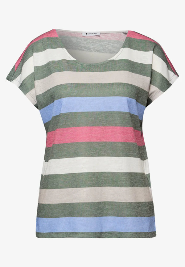 Street One T-Shirt mit gerundetem V-Neck und Streifen