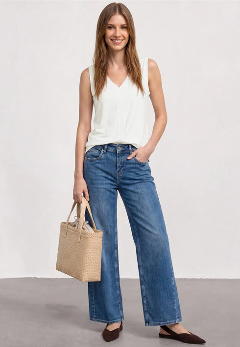 Street One Top mit V-Neck und Crochet-Tape