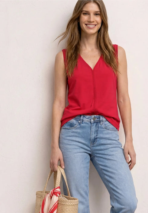 Street One Top mit V-Neck und Crochet-Tape
