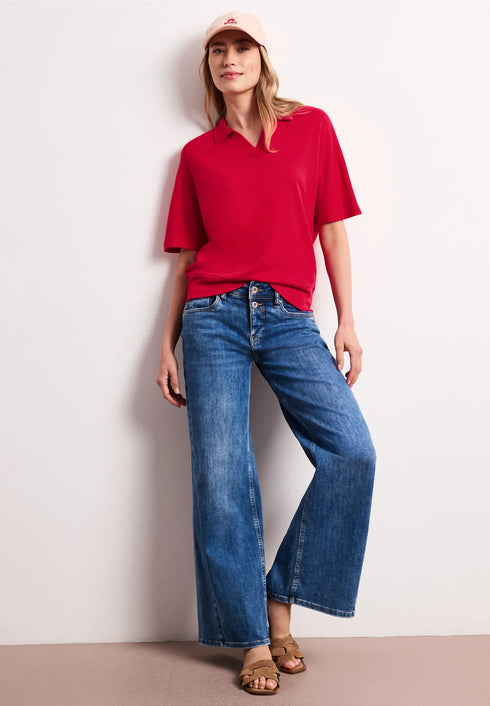 Street One Dropped Shoulder Poloshirt mit Elastikbund