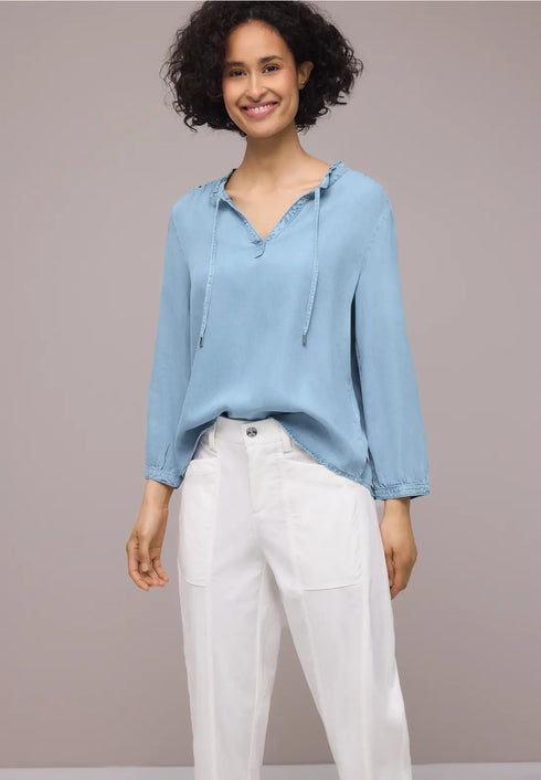 Street One 3/4-Arm Bluse mit Split Neck im Denim-Look