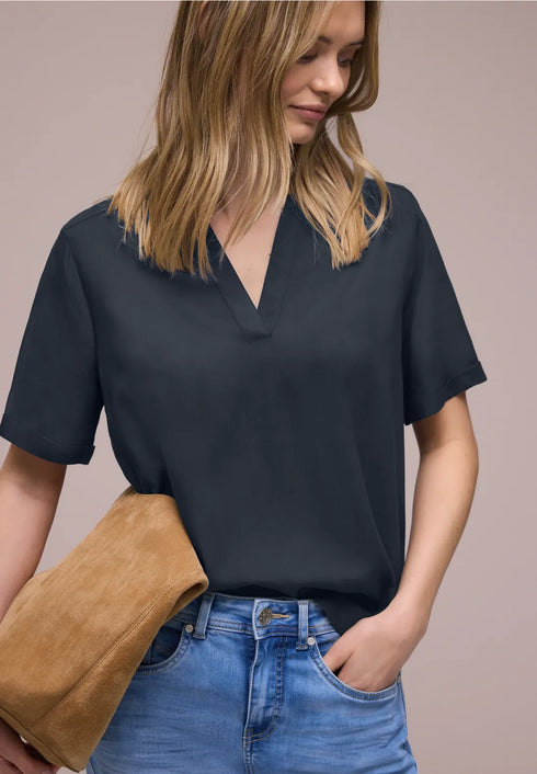Street One Kurzarm Splitneck Bluse mit Turn-Up