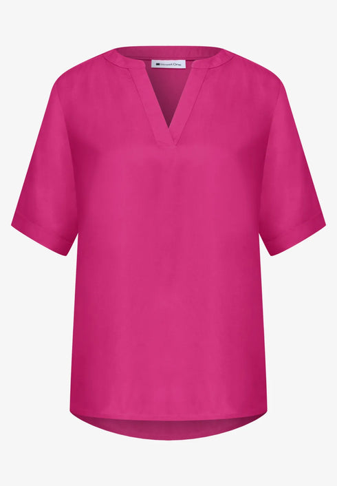 Street One Kurzarm Bluse mit Split Neck in Unifarbe