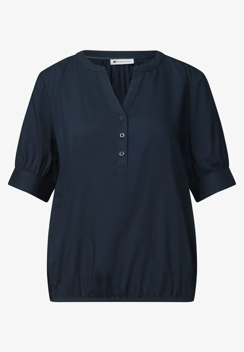 Street One - Kurzarm Bluse mit Split Neck und Elastiksaum - 346808