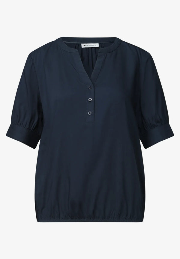 Street One - Kurzarm Bluse mit Split Neck und Elastiksaum - 346808
