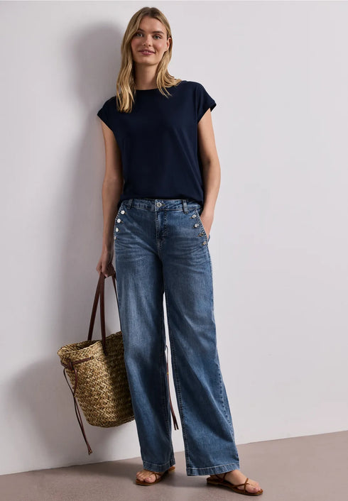 Street One Wide Leg Jeans mit Knopfdetails Style Emee - Länge 30