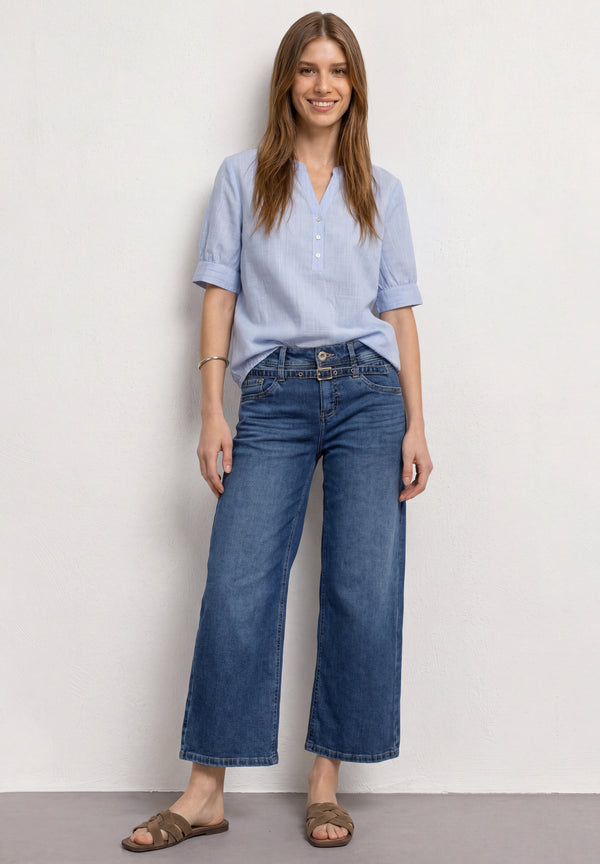 Street One - LTD QR Chambray splitneck blouse - 346810