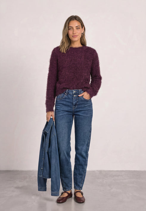 Street One - rounded neck fringe sweater - 304056
