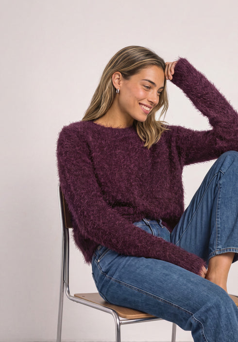 Street One - rounded neck fringe sweater - 304056