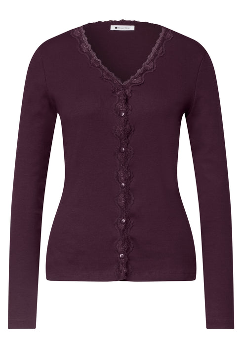 Street One - fine rib jacket with lace button - 326163