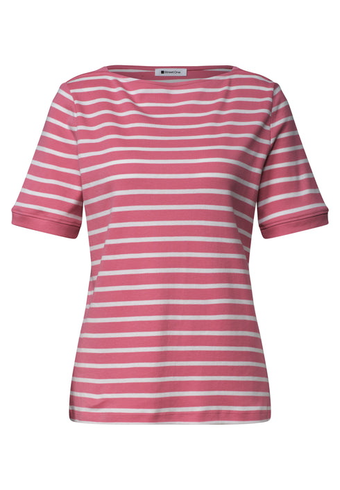 Street One - T-Shirt mit Boat Neck und Streifen - 325572